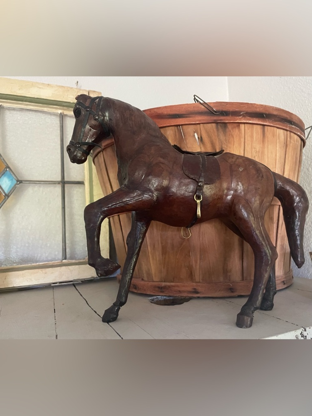 VINTAGE Leather Wrapped Horse Statue Art Decor for Home or Office